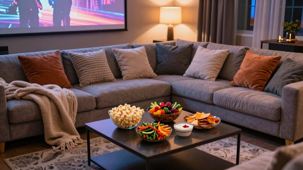 comfortable movie watching setup