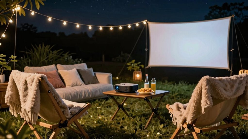 comfortable outdoor movie setup