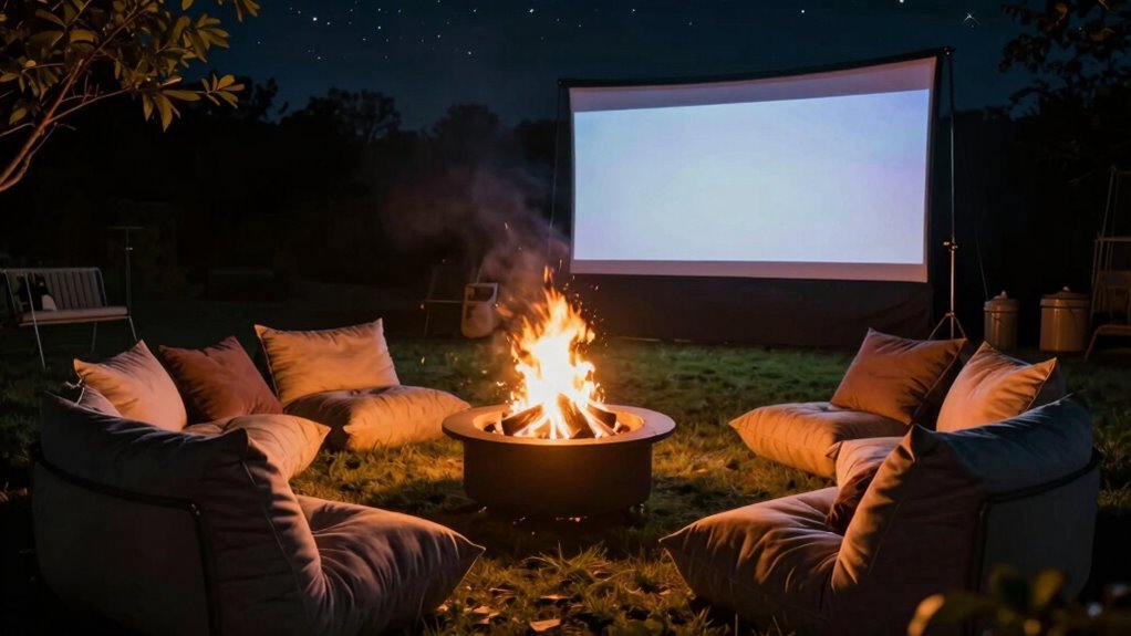 cozy fire pit movie night