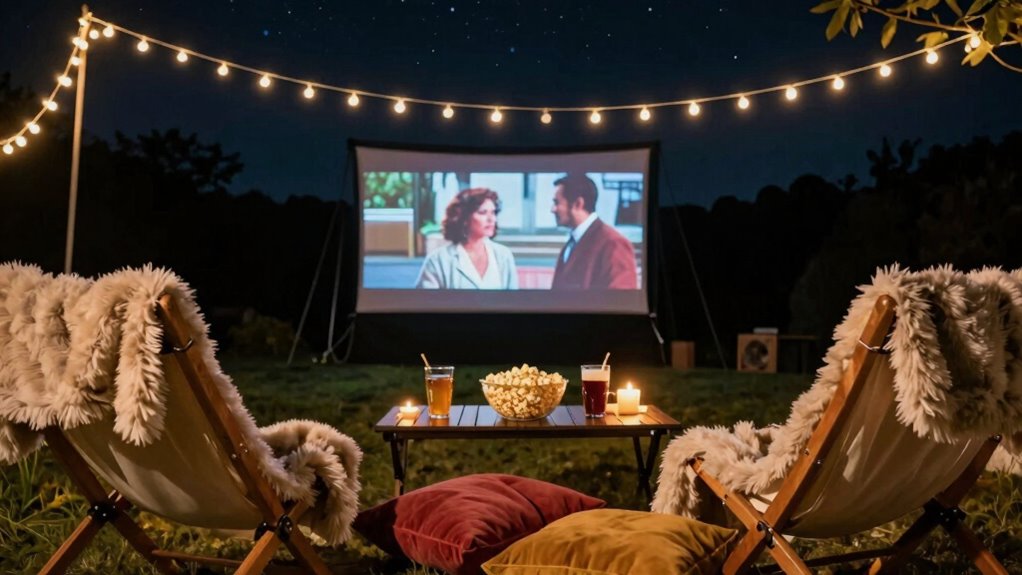 cozy outdoor movie setup
