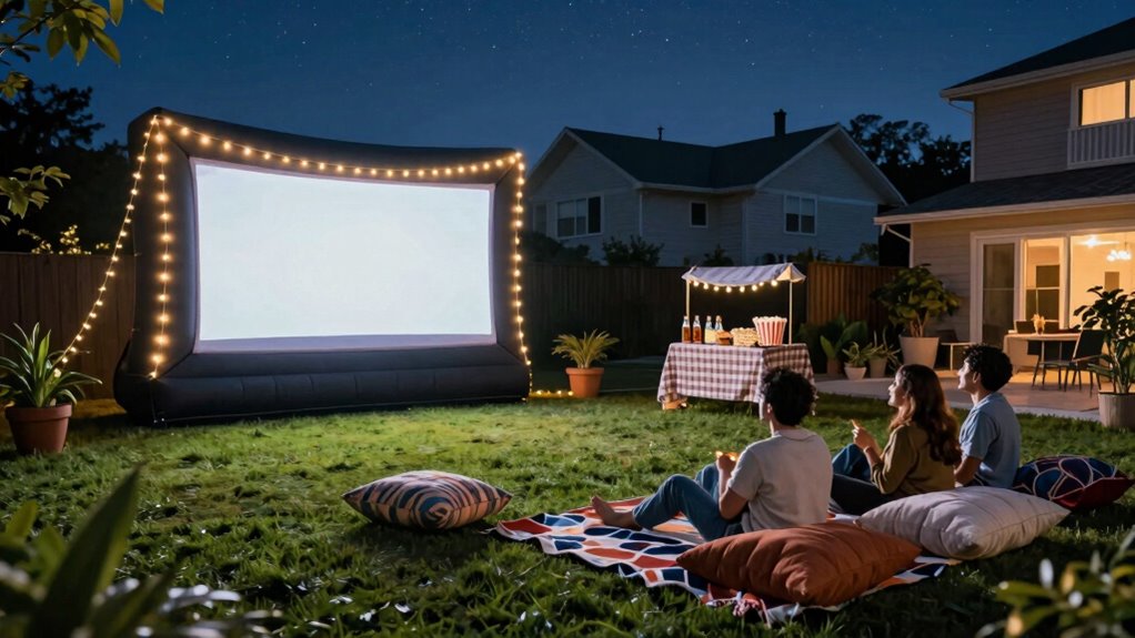 cozy outdoor movie setup