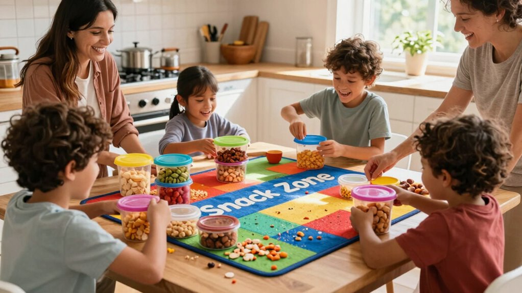 family teamwork for snacks