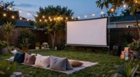 organized outdoor movie setup