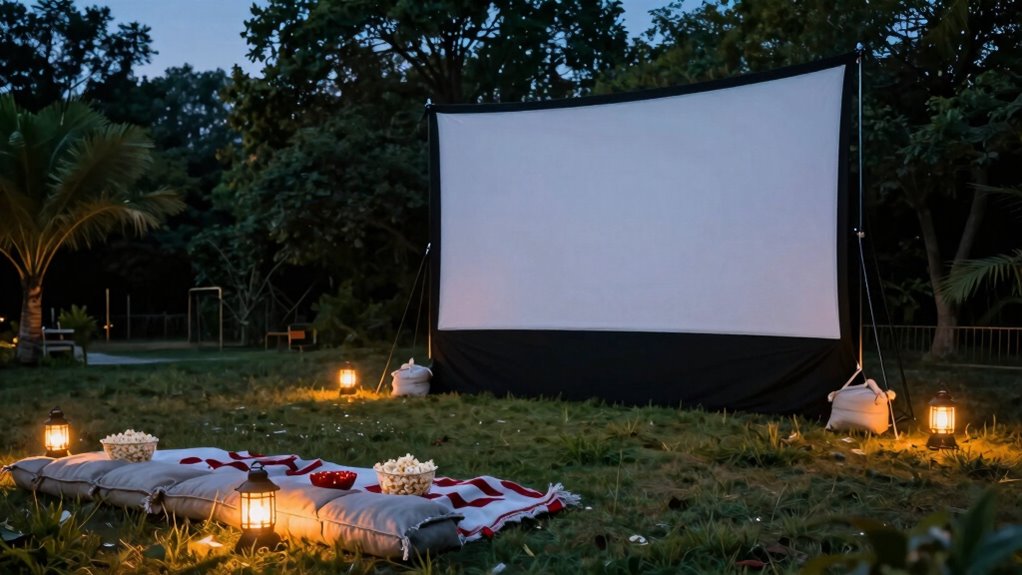 secure outdoor movie setup