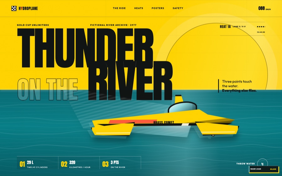 Hydroplane — Gold Cup River Thunder — Velocity-reactive rooster tail
